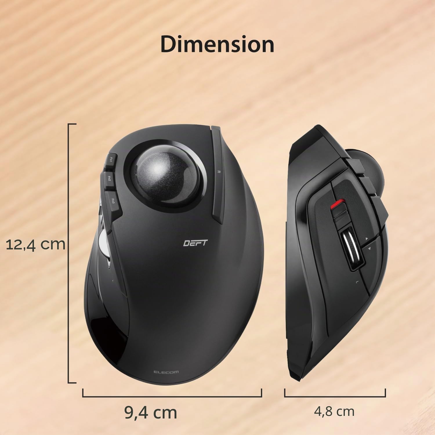 Elecom DEFT Souris trackball sans Fil 2,4 GHz, contrôle des Doigts, Fonction 8 Boutons, Boule Lisse Ergonomique de 34 mm, PC/Ordinateur Portable, Windows11/MacOS, M-DT2DRBK