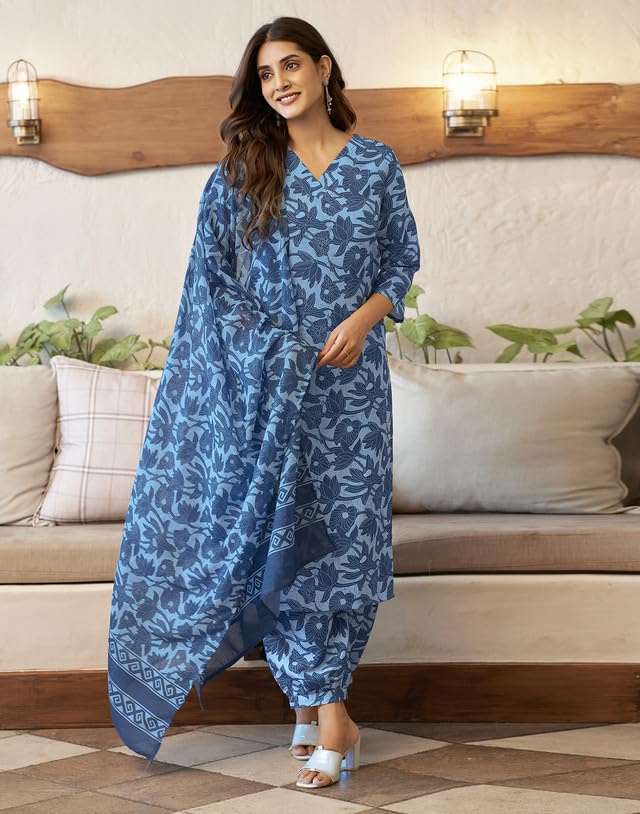 Image of SIRIL Women's Rayon Blend Floral Printed Straight Kurta Pant with Dupatta Set