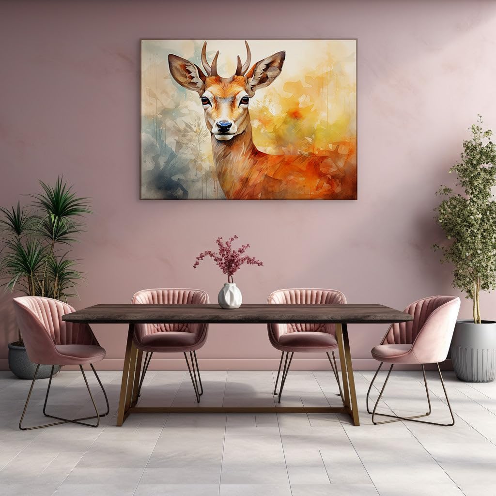 Canvas for Living room. Gazing into Autumn: The Mesmerizing Digital Portrait of a Spotted Deer, 27 x 18 inch Canvas Wall Art - Contemporary Masterpieces - Nature Home Decor - 69x46 cm (27x18 inch)