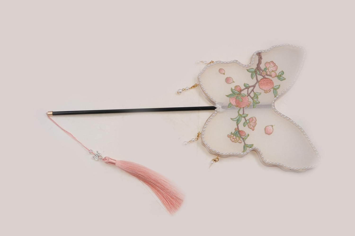 zaoalife Chinese Butterfly Fan, Ancient Hand Fan, Silk Embroidered Hand Held Fan, Vintage Fan Dance Fan, Circular Fan, Creative Exquisite Bamboo Handle Fan,Flower Shape Fan,Dancing Fan