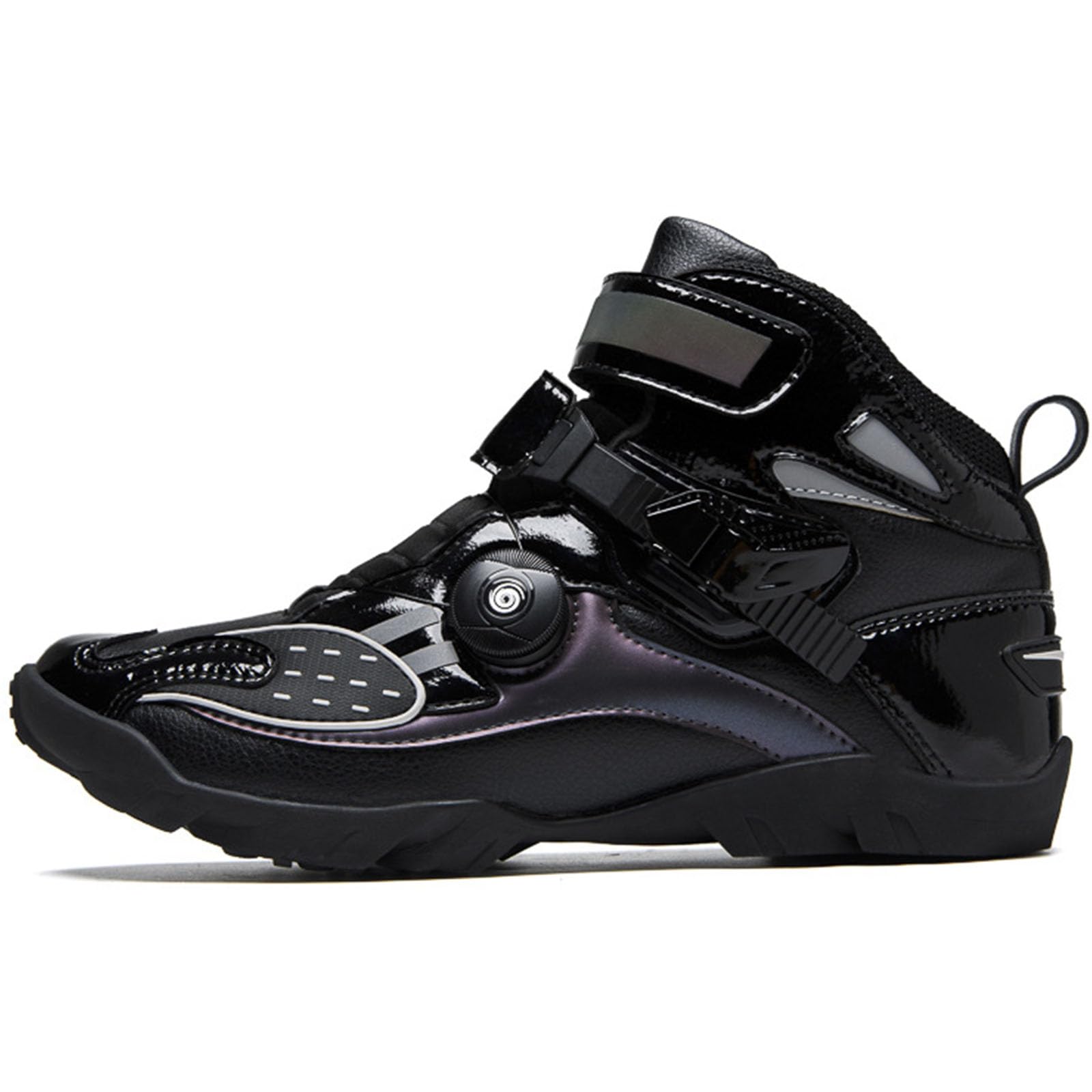 Bota de Motocicleta Hombres, Cuero Impermeable con Ajuste de Engranaje Suela de Goma, Antideslizante Transpirable