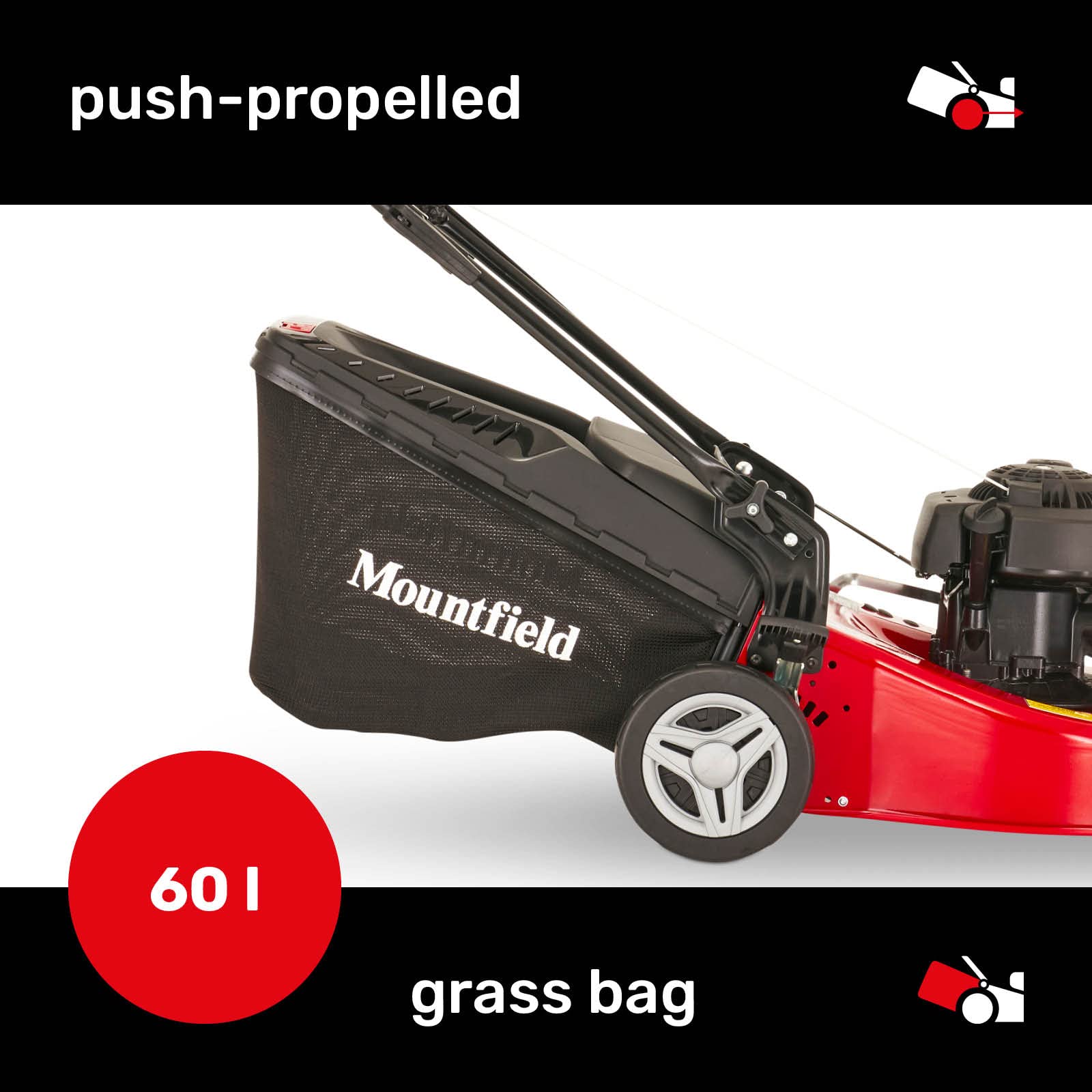 Mountfield Cortacésped de propulsión Manual, Modelo HP185, Rojo y Gris, artículo 2L0481043/MC