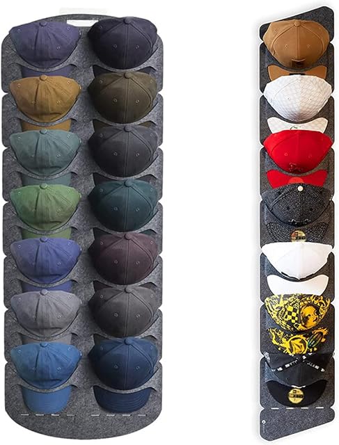 Baseball Cap Hat Display Rack, 2 Pack Hat Organiser for Door/Wall, Non-Woven Large Hanging Hat Storage Bag for Storage and Display Your Baseball Cap Collection