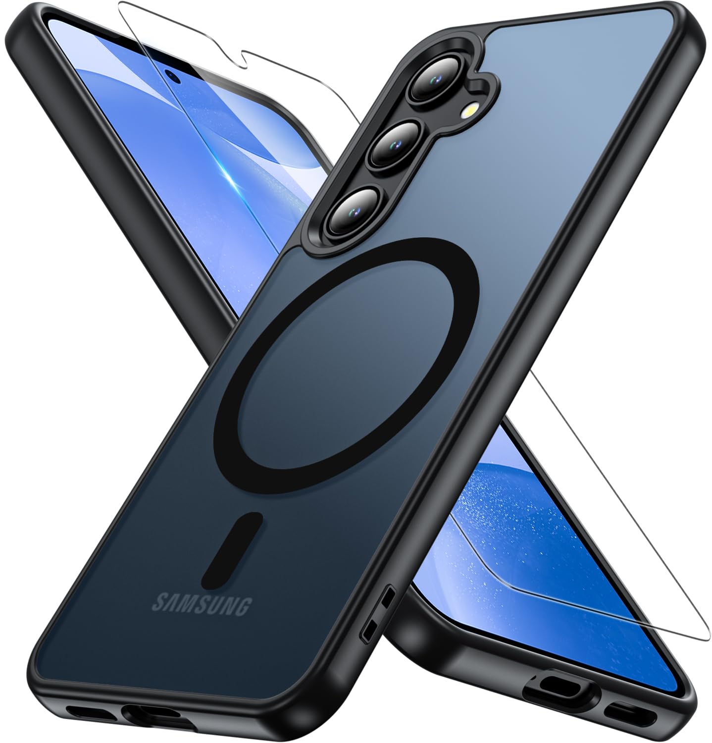 BESINPO Für Samsung Galaxy S24 Hülle mit MagSafe & 9H Panzerglas, S24 Hülle Handyhülle für S24 Magnetisch Stoßfest Anti-Fingerabdruck,Matt Transparent Schutzhülle Schutzfolie Case(Schwarz)