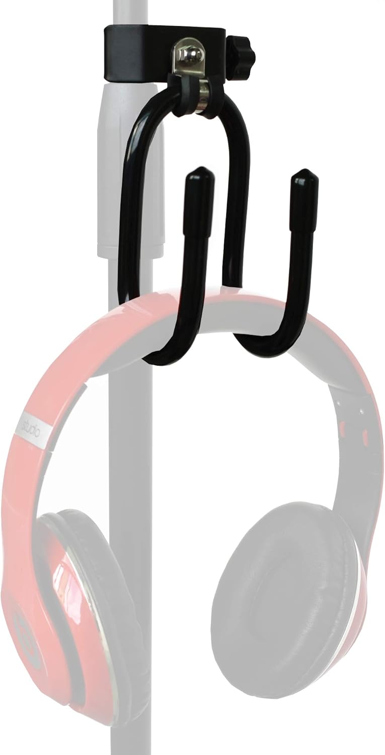YYST Microphone Stand Clamp-On Studio Headphone Hanger Holder Hook Rack for Headphone, Cords, Tambourines, etc- No Instrument (1)