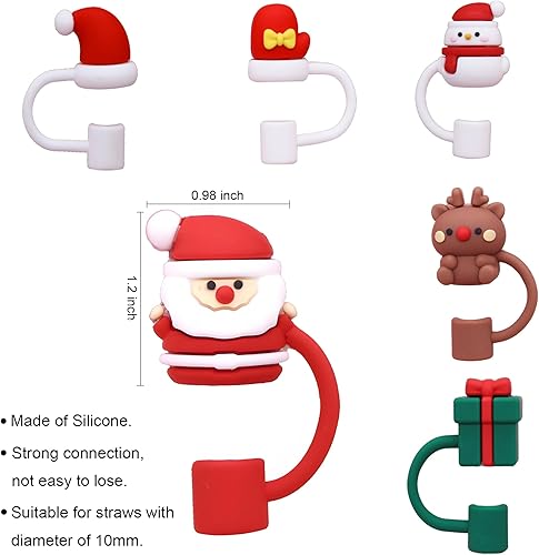 Miniatura 2 de 6 tapas de paja de Navidad para copa Stanley, cubierta de popote compatible con vaso de 30 y 40 onzas con asa, puntas de popote reutilizables a