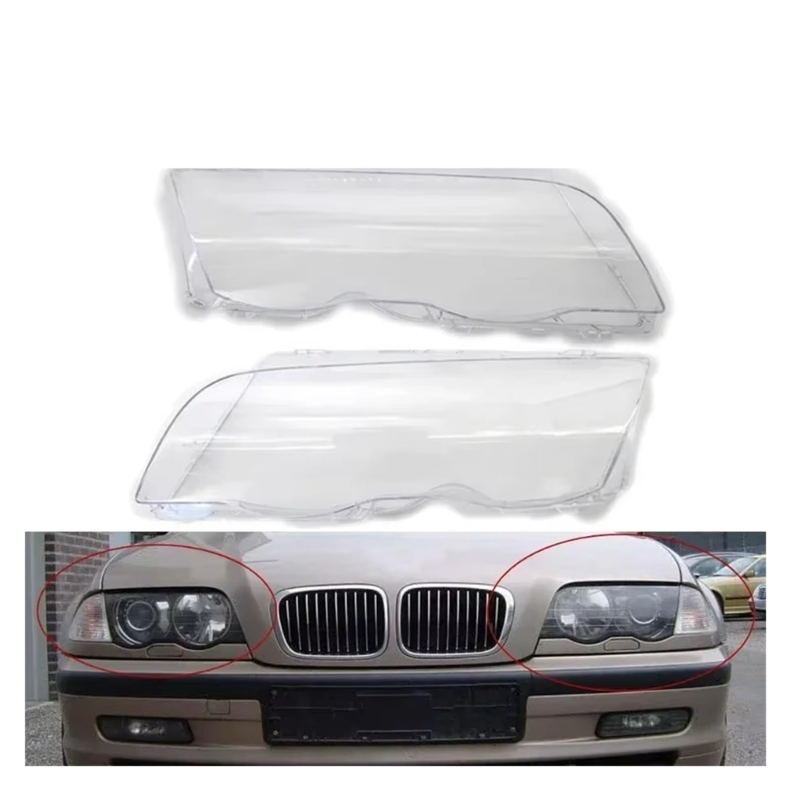 Lente luz freno 1 Pieza/1 Par Cubierta Faro Coche Para E46 4 Puertas Serie 3 1998-2001 Cubiertas Lente Lámpara Cabeza Lente de repuesto luz trasera(1 Pair)