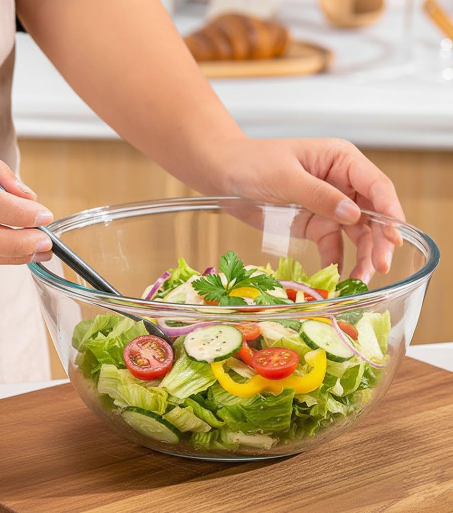 6QT Large Glass Mixing Bowl With Lid Extra Large Clear Glass SaladCooking Bowl for Bread Making Food Prep Baking & Storage Multi-Use Set Sourdough Salad - Image 2