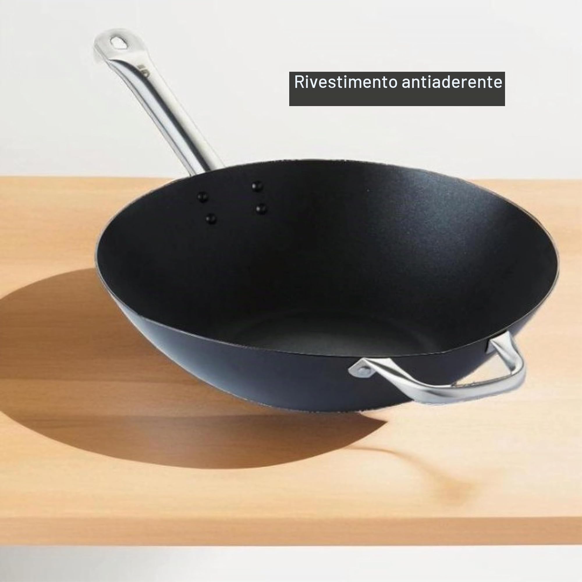 Point-Virgule PV-ASI-0085 Wok da 36 cm in accacio al Carbonio con Rivestimento Antiaderente Excalibur