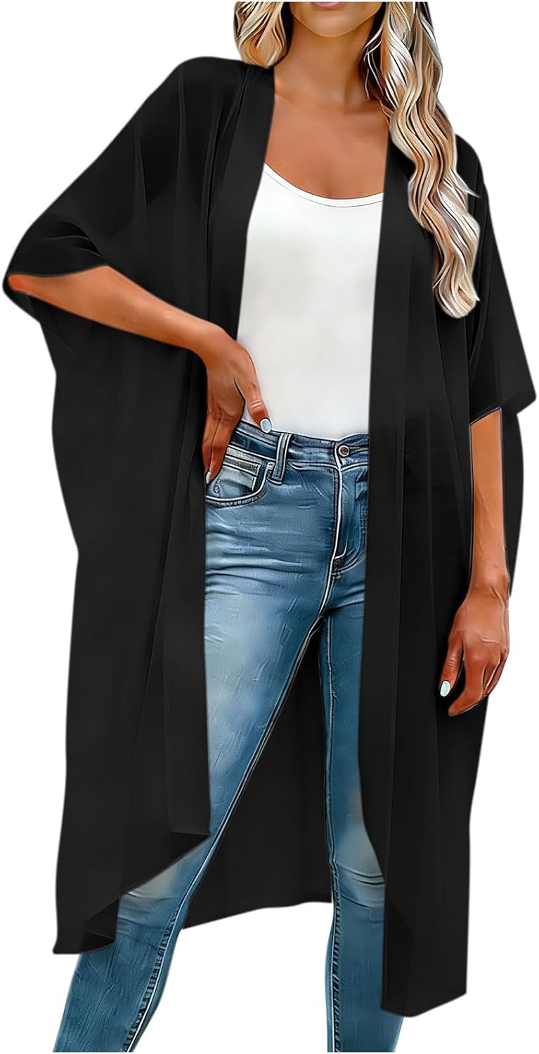 Cover Ups For Swimwear Women Casual Loose Fit Short Sleeve Bathing Suit Open Front Coverups Beach Swimwear Cardigan - Image 2