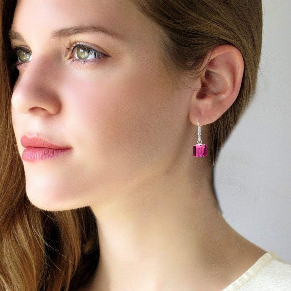 Austrian Crystal Cube Drop Dangle Earrings for Women Fashion 14K Gold Plated Hypoallergenic Jewelry - Image 2