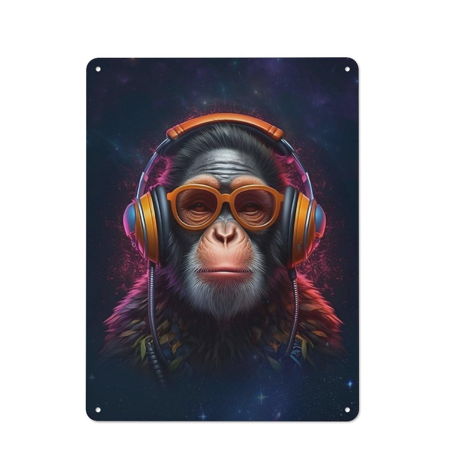 Junmoney Dj Monkey With Headphones Metal Wall Decor Sign, Home Decor Sign For Country Kitchen, Porch Wall Or Utility Room, Gift For Mum, Friends Or Flower Lovers, 40X30cm