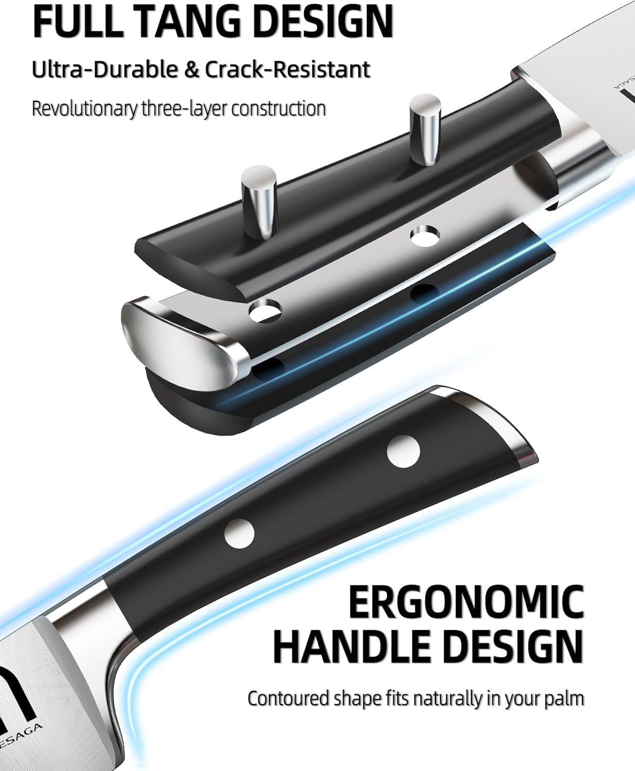 Knife Set 15 Pcs High Carbon Stainless Steel Kitchen Knife Sets with Block & Sharpener, Premium Razor-Sharp Black Knives Block Set for Kitchen, Ergonomic Full-Tang Handle - Image 5