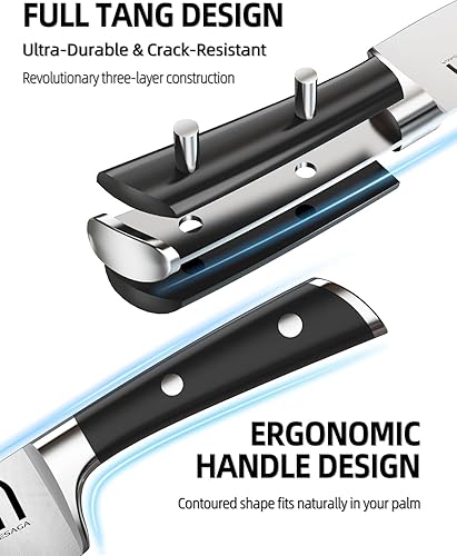 Miniatura 5 de Juego de 15 cuchillos de cocina de acero inoxidable de alto carbono con bloque y afilador, juego de cuchillos negros afilados de alta calidad para