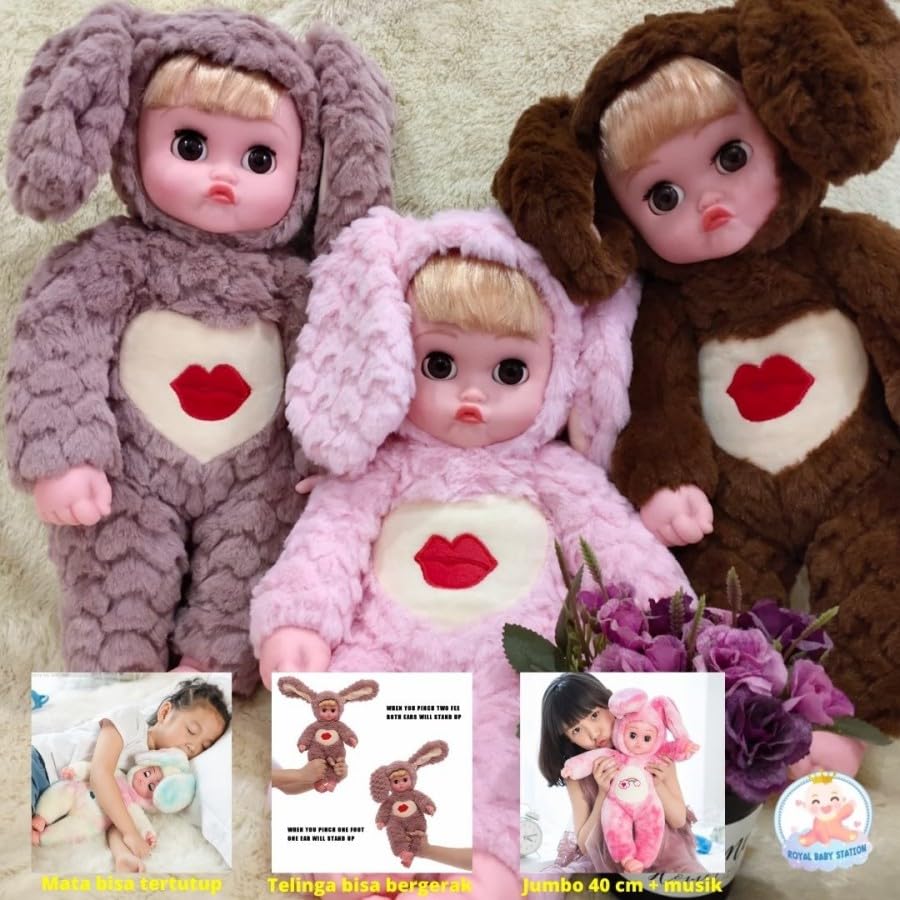 Image of 50cm Reborn Silicon Music Doll Soft Toy Rabbit Ear Plush for Girls Kids Stuffed Toys with Long Ear Gifts Present for Christmas Valentine New Year
