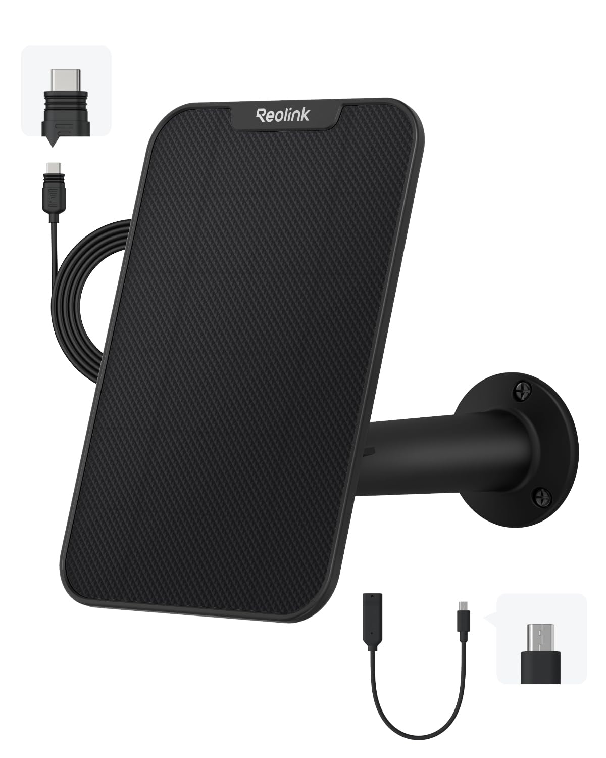 REOLINK 3W Solar Panel Power, Designed for Wireless Outdoor Security Camera Solar Powered Cameras, 6V Type C Port, Compatible with Argus Eco/Argus 3 Pro/Go PT Plus, Non-Stop Charging (Black)