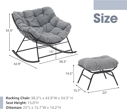 Miniatura 2 de OC Orange-Casual Mecedora para exteriores con otomana, sillas reclinables para balcón, porche, jardín, sala de estar, patio, cómodo juego de sillas