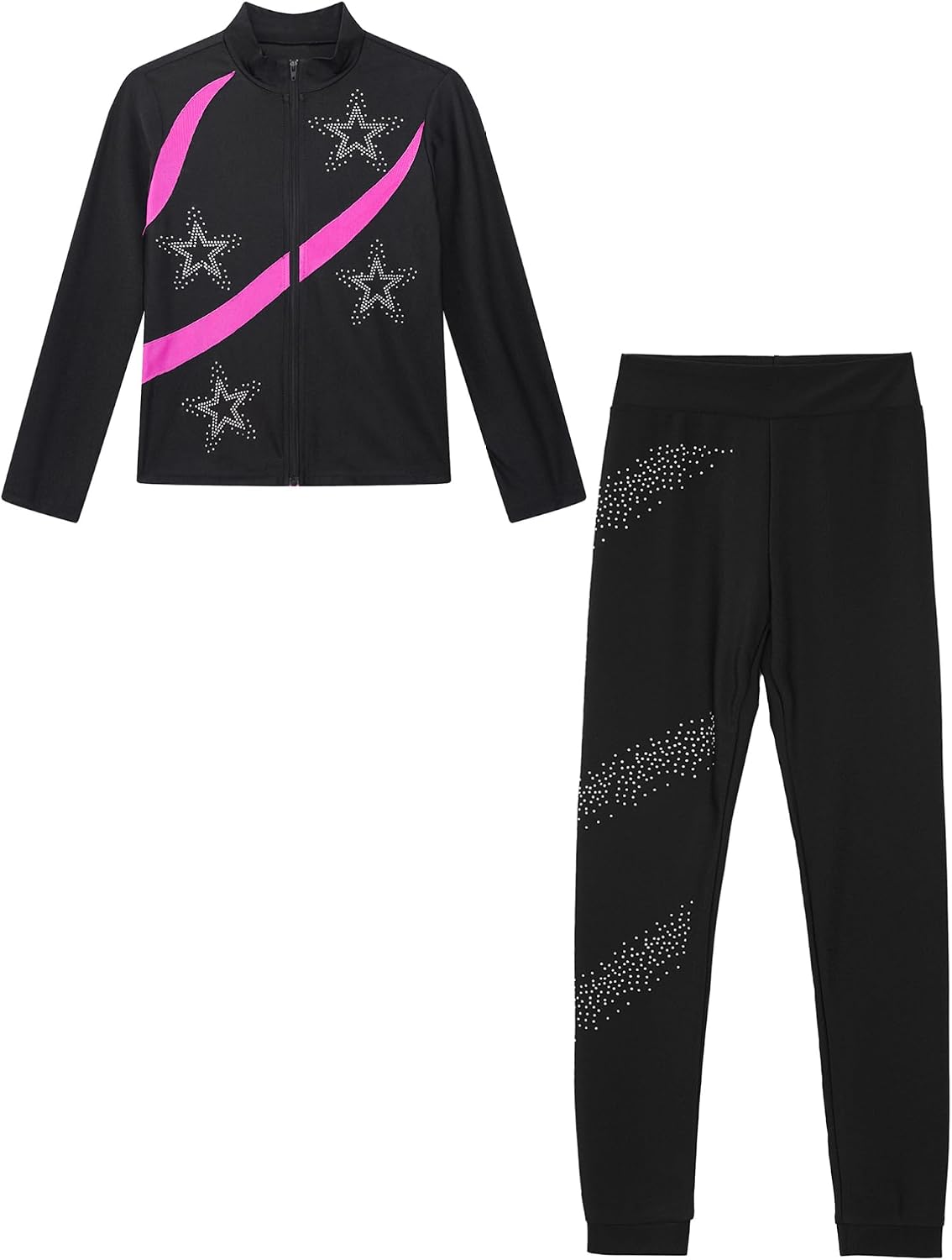 ranrann Kids Figure Skating Outfit Girls Sparkly Star Ice Skating Jacket with Athletic Leggings Practice Tights
