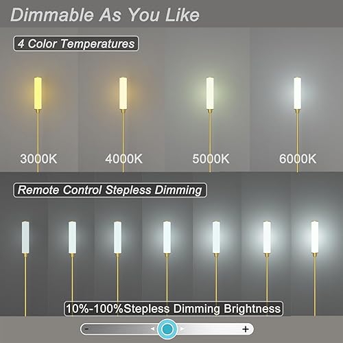 Miniatura 3 de Floor Lamp with Remote Control,Bright Floor Lamps for Living Room/Bedroom/Office, Stepless Adjustable 3000K-6000K Colors and 10-100% (brass gold)