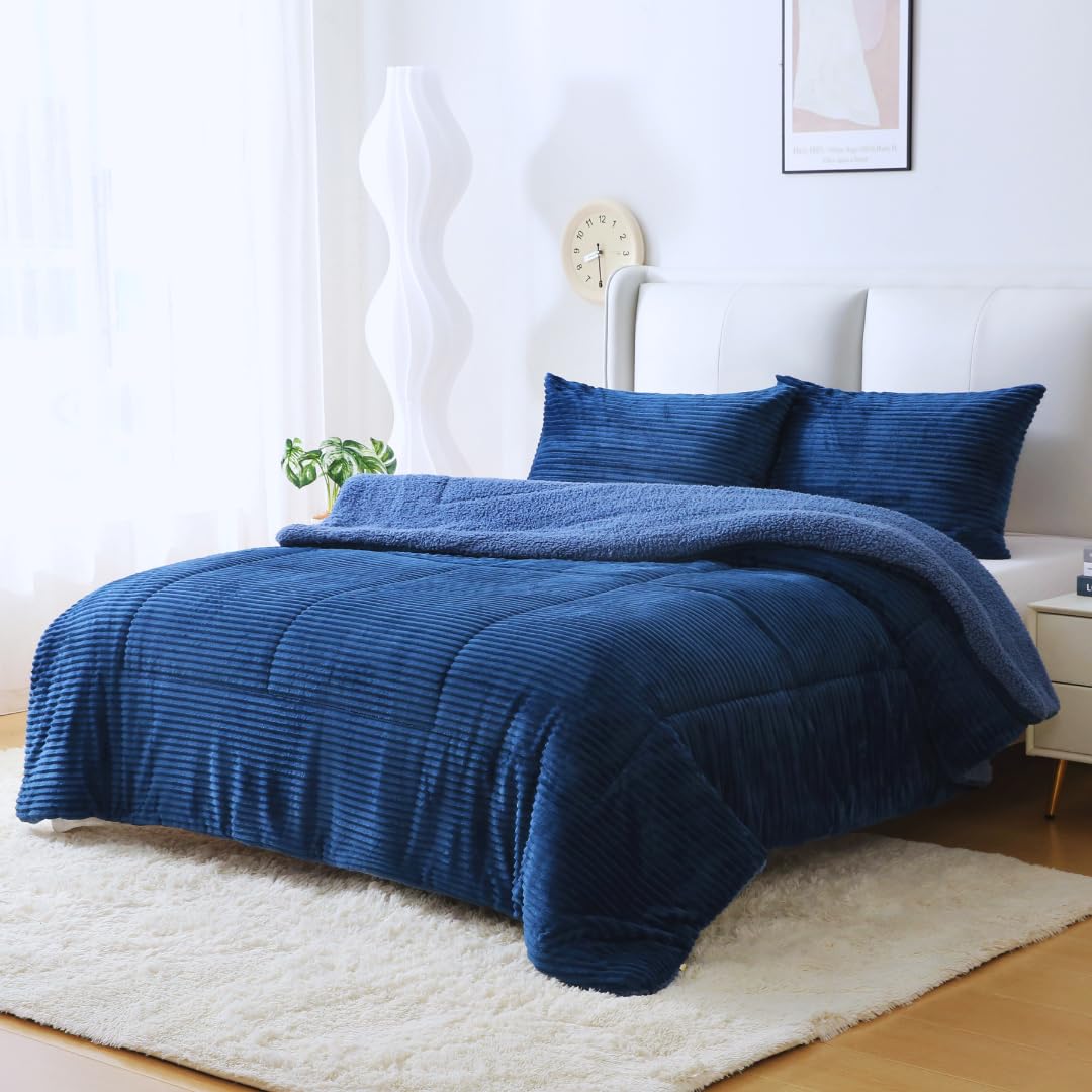 Edredón Invierno con Sherpa Borreguito + Funda de Almohada- Suave, Cálido- Disponible Cama 90,135 y 150 (Cama 150, Azul)