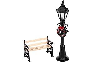 NUOBESTY 2pcs Street Lamp Post and Miniature Park Bench Seat Dollhouse Christmas...