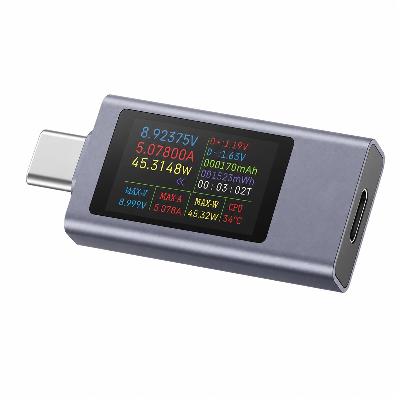 USB Tester Messgerät USB C 4-30V 0-12A, USB C Multimeter Digital, Ladeprüfer mit Farbdisplay für Spannung Strom Leistung Kapazität Temperatur, Schnellladeprotokoll Tester für USB C Geräte