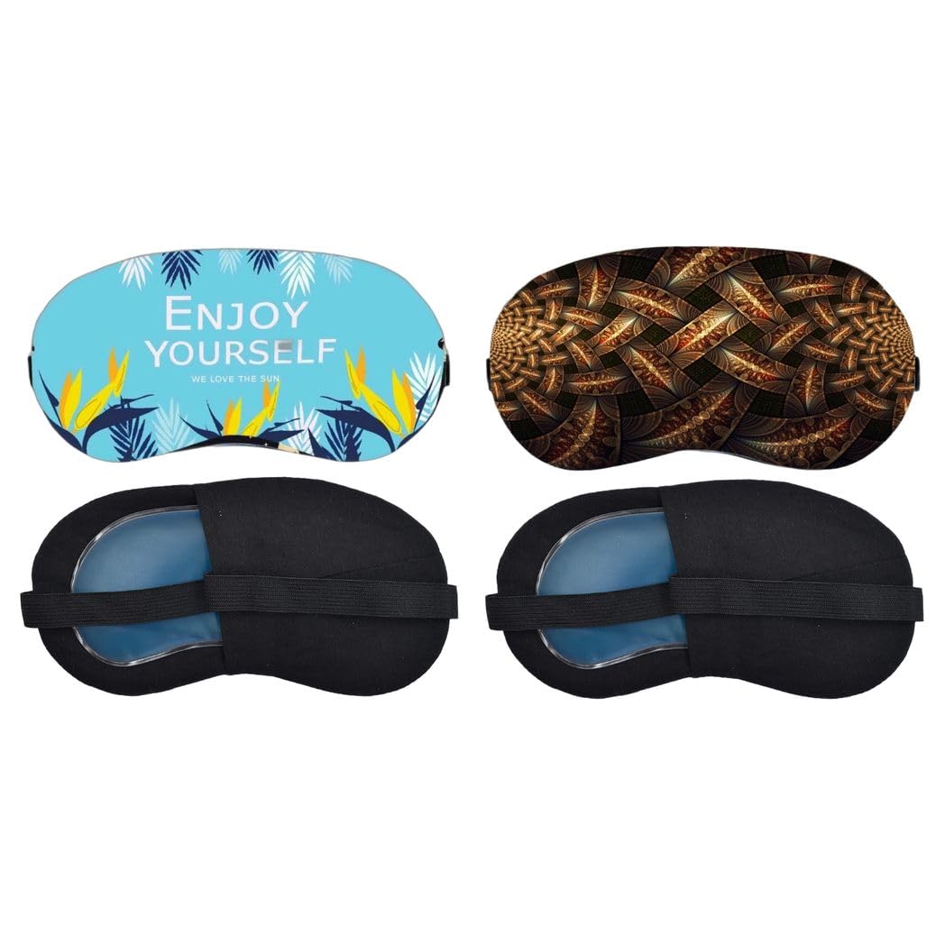 Enjoy Yourself Tropical Quote, Bronze Geometric Weave Sleeping Mask Combo, Soft Comfortable Light-Blocking Eye Cover for Women, Men & Kids, Reusable Blindfold for Night Sleep (Pack of 2)-image-9