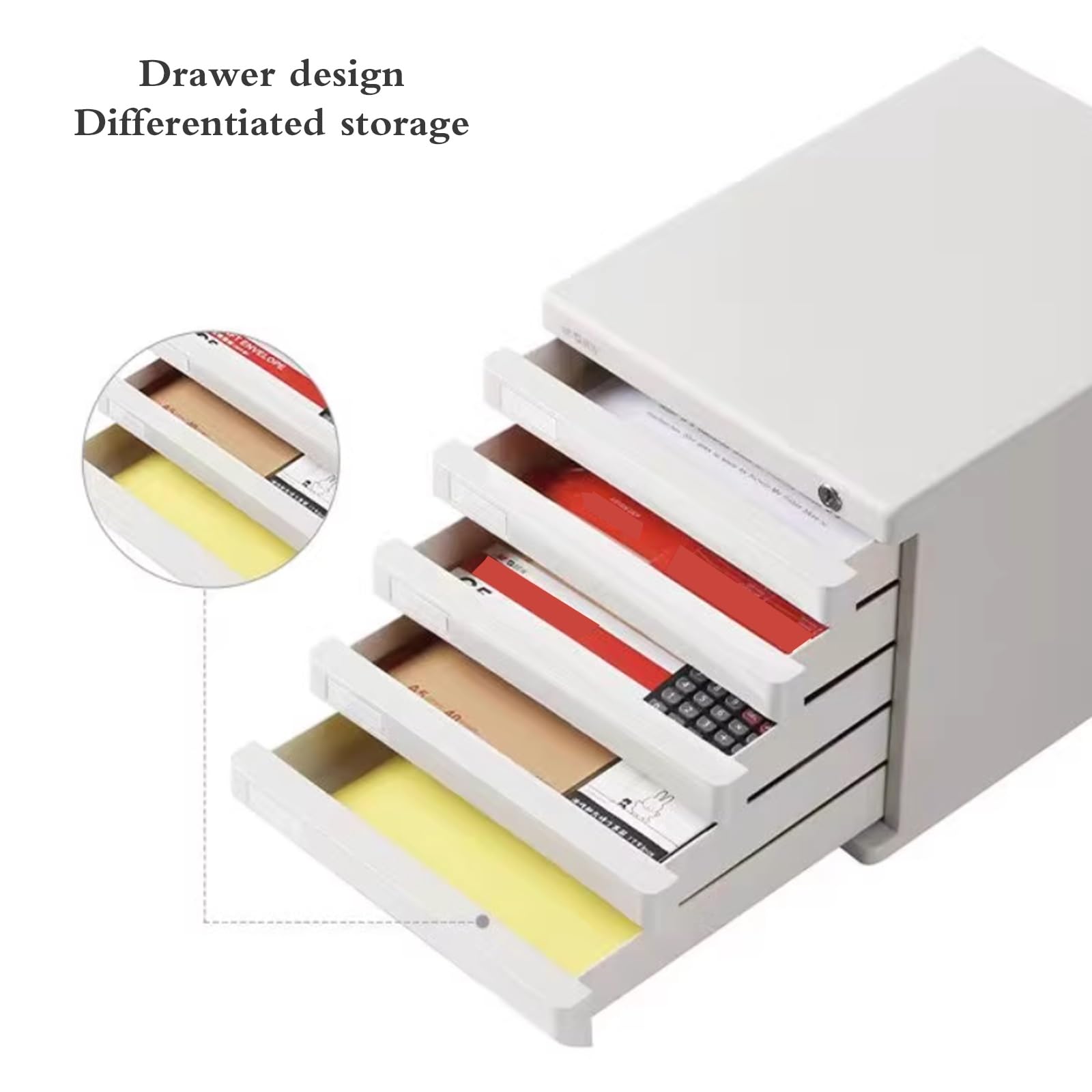 Archivador Con Cerradura Para Tarjetas De Índice - Organizador De Escritorio 5 Cajones Para Archivos Tamaño Tarjetas Material Oficina Bolígrafos Lectura Ahorra Espacio(Grigio)