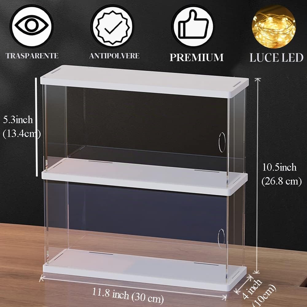2 strati Vetrina Espositiva per pop Figura, Trasparente vetrinetta espositiva con Porta, Countertop Teca Plexiglass Stoccaggio Antipolvere Vetrina Soggiorno per Profumi