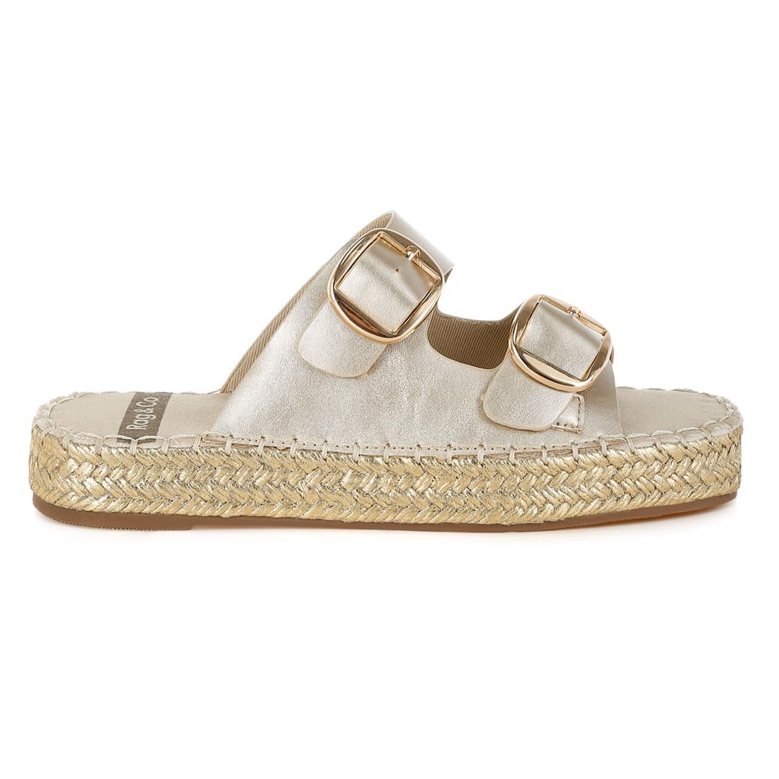 Women Metallic Buckle Detail Espadrille Flatforms-image-15