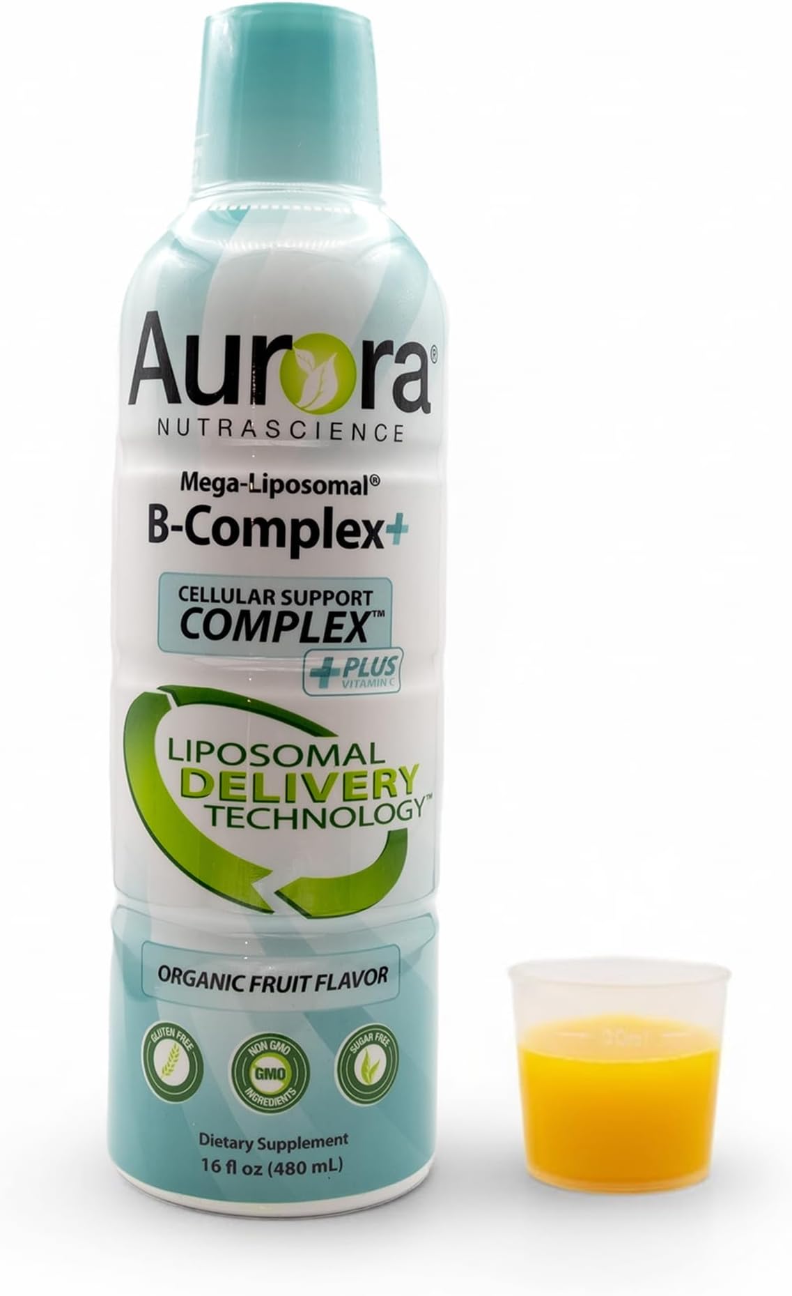 Vida Lifescience Aurora Nutrascience, Mega-Liposomal B-Complex + Vitamin C, Gluten Free, Non-GMO, Sugar Free, Organic Fruit Flavor, 16 fl oz (480 mL)