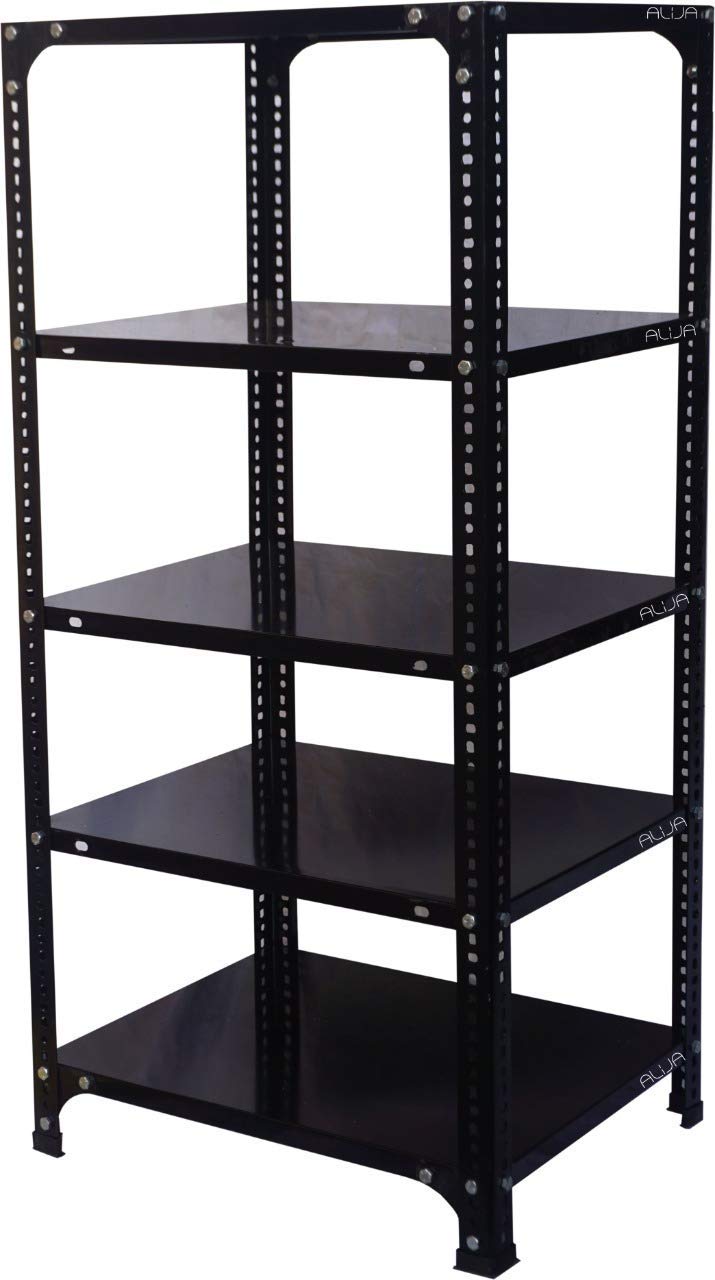 ALIJA®️ 5 Shelves Slotted Angle Metal Rack (48 x 24 x 18 Inch) Storage Rack Unit (20 Gauge Shelf 14 Gauge Angle) (Powder Coated Black)-picture-25
