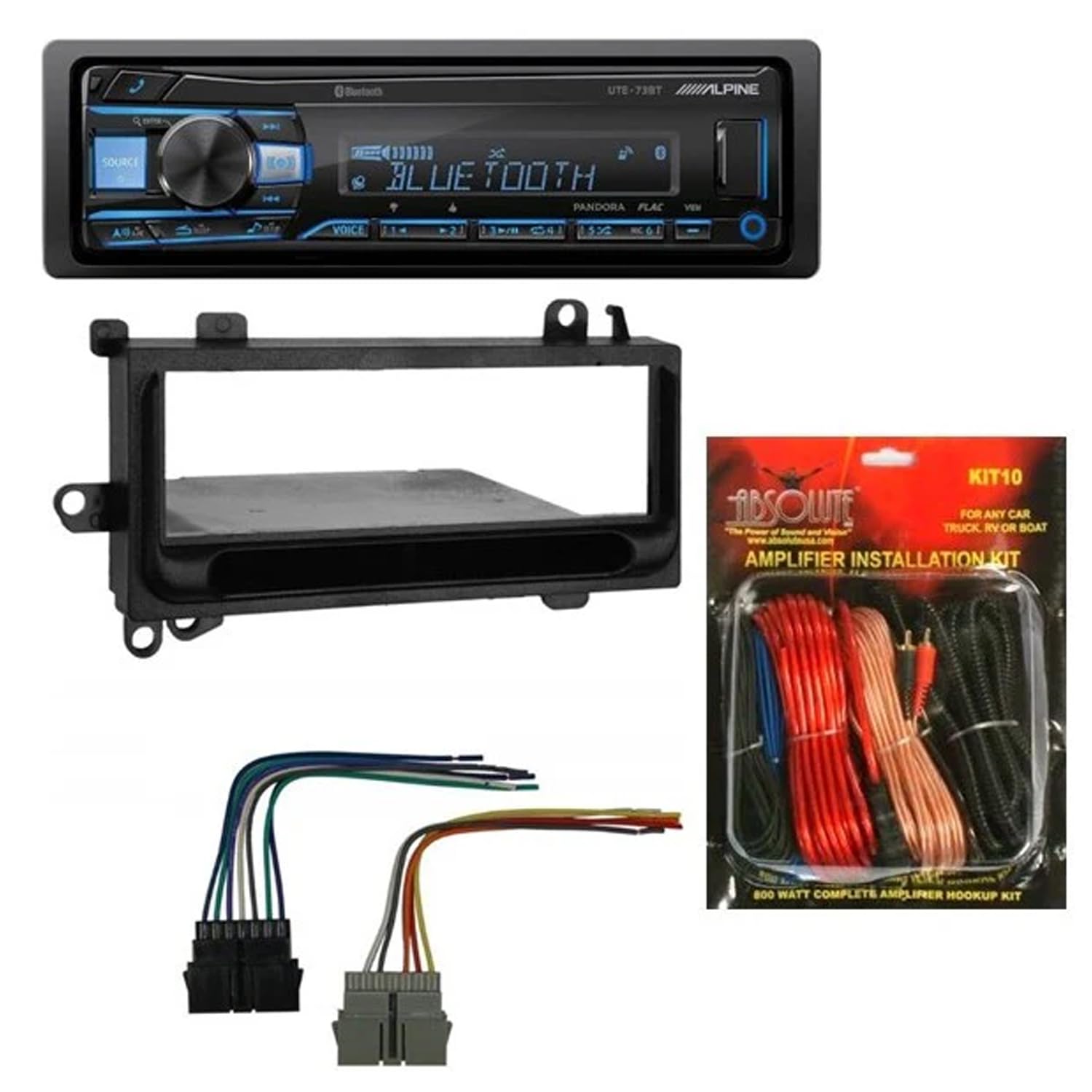 Alpine UTE-73BT Single-DIN Car Digital Media Stereo for 1994-2001 Dodge Ram & KIT10 Installation AMP Kit