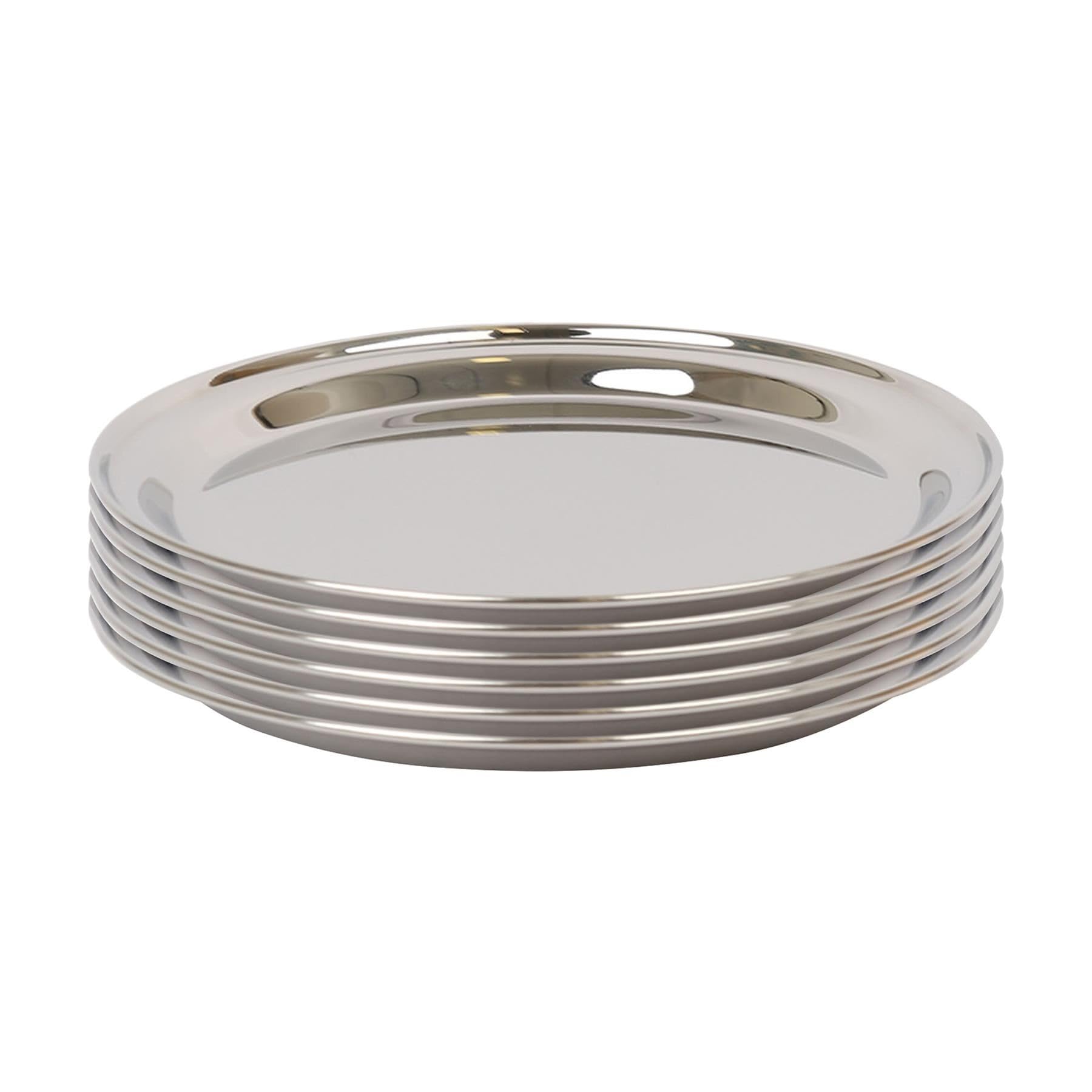 Argon Tableware 25.5cm Serving Platters - 6 Pack - Stainless Steel Chrome Dinner Tray Round Tray Plate Small Appetizer Serving Dishes for Party, Events, Table Service, Snack Platters