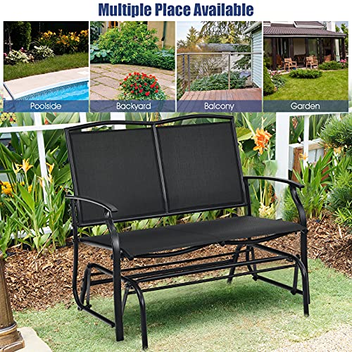 Image of Giantex Patio Glider Benches for Outside, Swing Glider Chair with Steel Frame, 400 LBS Capacity, Patio Swing Rocker, 2-Person Loveseat for Backyard, Poolside, Lawn, Balcony, Porch Glider Bench(Black)
