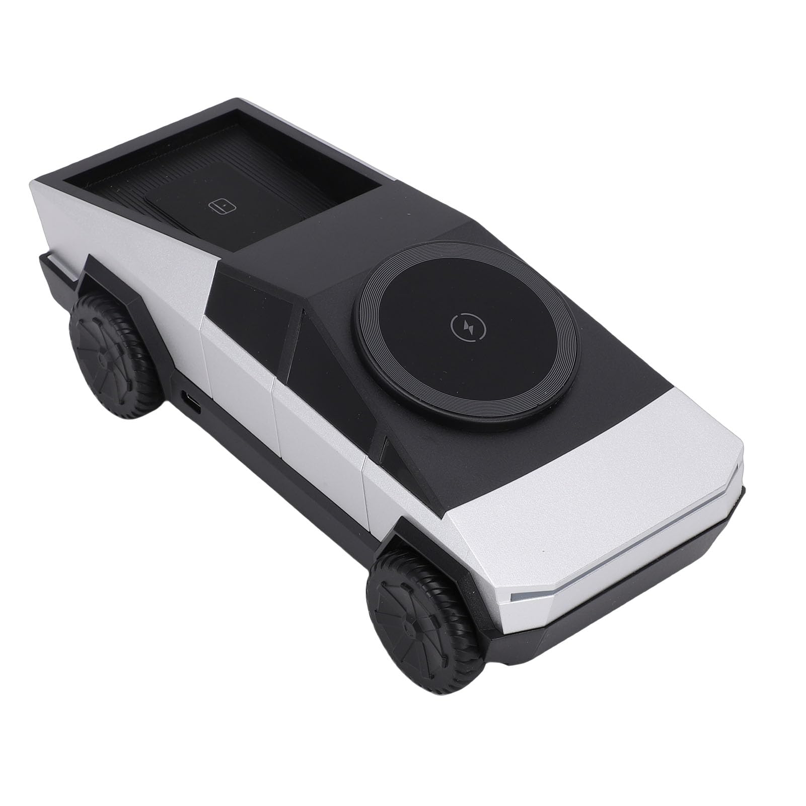 aqxreight Stazione di Ricarica Wireless 3 in 1, Caricabatterie Rotante per Modello di Auto in Scala 1:25 con Luce Ambientale per Auricolari per Orologio da Telefono (SILVER)