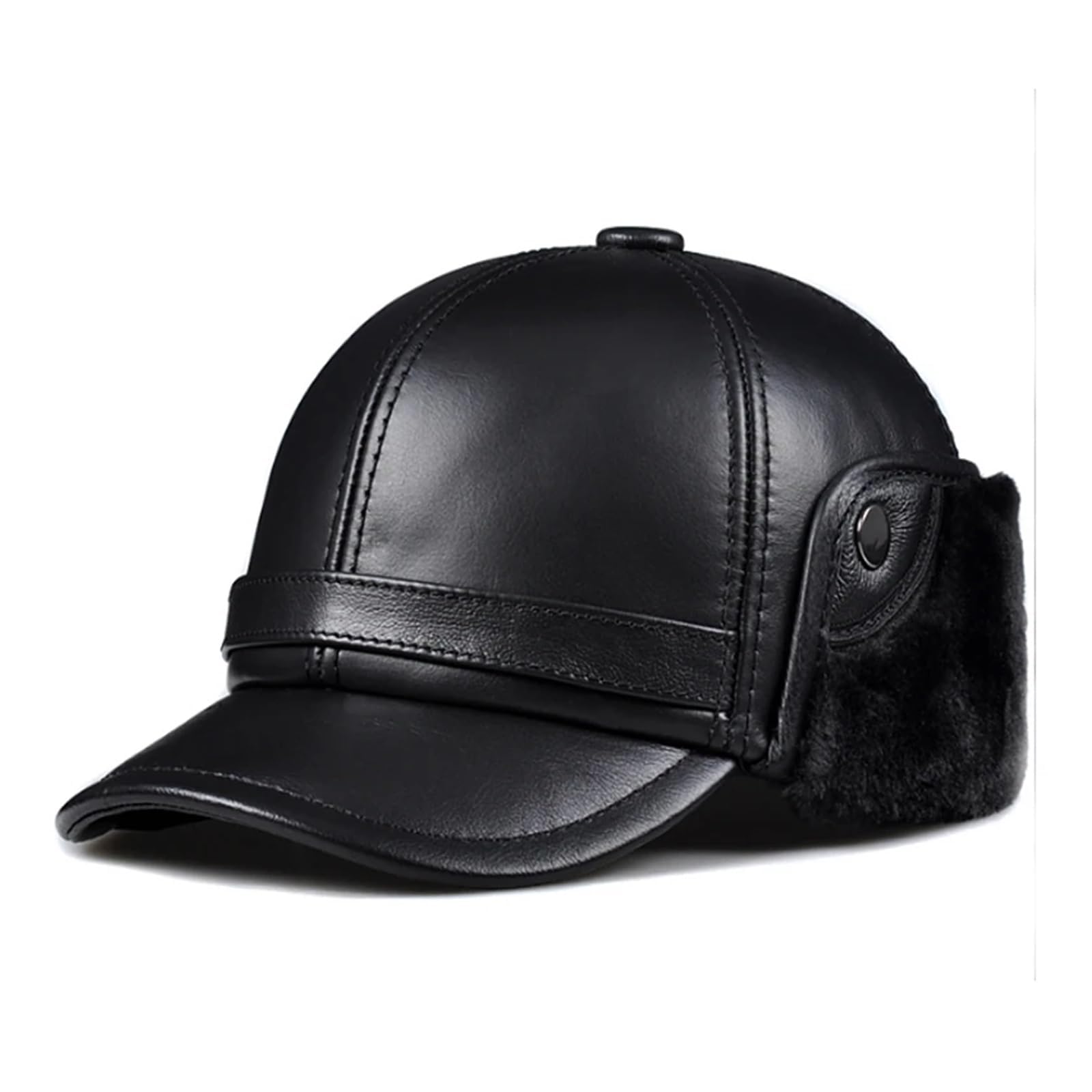 SDdPulse Cappello invernale da uomo in pelle bovina spessa berretti da baseball con orecchie caldi cappelli di papà snapback, marrone-L