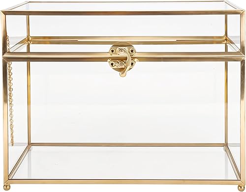 HighFree Caja de tarjetas de cristal, caja grande transparente para recepciones de boda, caja de almacenamiento decorativa para baby shower, fiesta