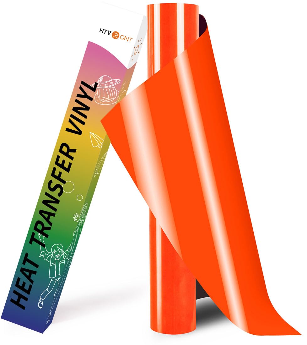HTVRONT HTV Heat Transfer Vinyl- 12" x 8ft Neon Orange HTV Vinyl for Shirts | Iron on Vinyl Roll for All Cutting Machines - Easy to Cut &amp; Weed for Heat Transfer Design (Neon Orange)