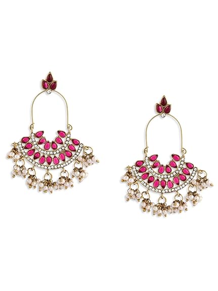 Zaveri Pearls Pink Kundan Austrian Diamonds & Beads Dangle Ethnic Earrings For Women - ZPFK1194