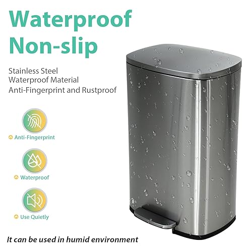 Miniatura 5 de Bote de basura de cocina de 13 galones con tapa, pedal de pie, cubo de basura interior, cubo de basura de acero inoxidable a prueba de huellas