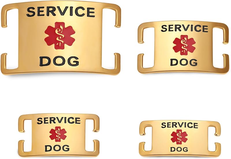 Plaquinha de Identificação para Cão de Serviço em Aço Inoxidável, Silenciosa, Leash King LK7804G-L — Grande para Coleiras de 2,54 cm