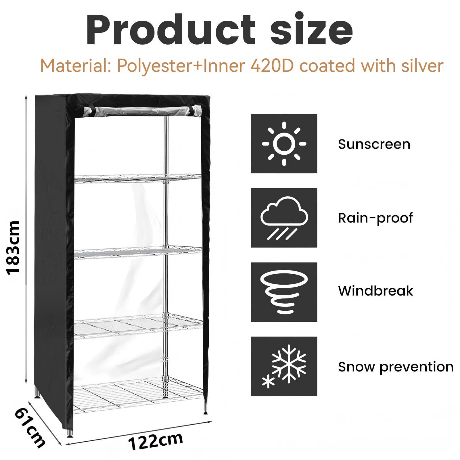 Housse de Protection 420D Imperméable Anti-Poussière pour Étagère de Rangement Intérieur/Extérieur Noir