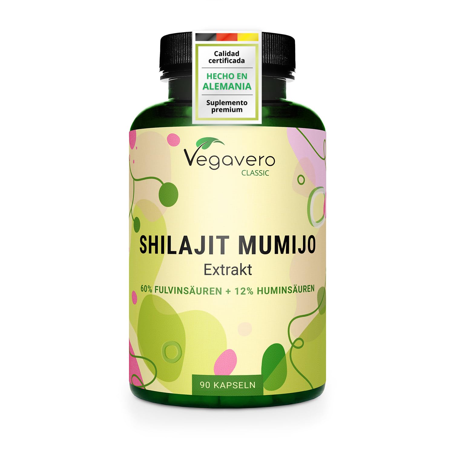 Shilajit Puro | 1.300 - DOSIS MÁS ALTA | 90 Cápsulas | 60% Ácido Fúlvico y 12% ácidos húmicos | Mumijo del Himalaya | Sin Aditivos | Vegavero