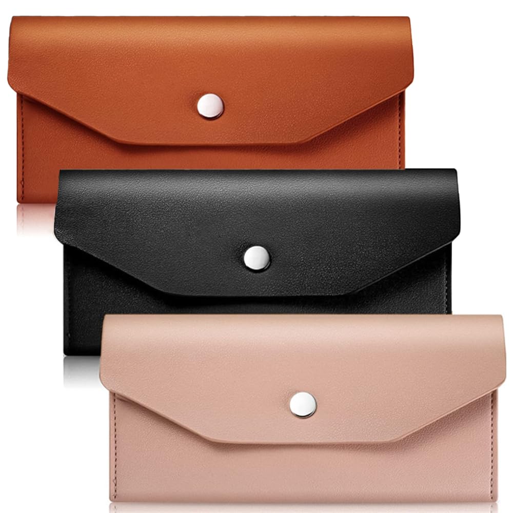 Portefeuille d'Enveloppe de Trésorerie Réutilisable en Cuir 20 x 10 cm Organisateur de Sac à Main (3 Couleurs)