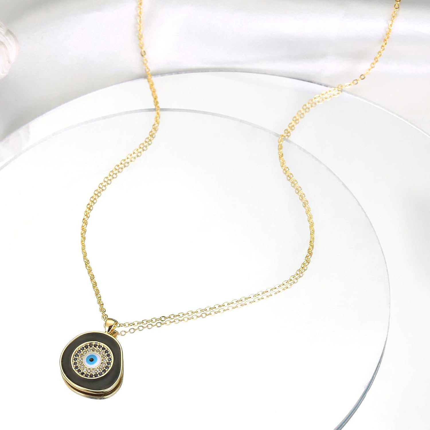 Evil Eye Necklace for Women 14K Gold Plated Delicate Necklaces Blue White CZ Diamond Pendant Necklace Cute Boho Tiny Evil Eye Lucky Protection Jewelry Gift for Women - Image 5