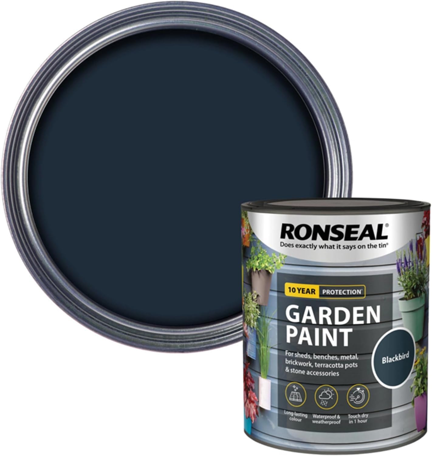 DUAYRA Garden Paint 750ml | Quick Drying Long Lasting Matt Finish | Multi-Surface Exterior Paints | For Wood, Brickwork, Bench, Stone & Metal | Outdoor Garden Fence Tough Protection (Black Bird)