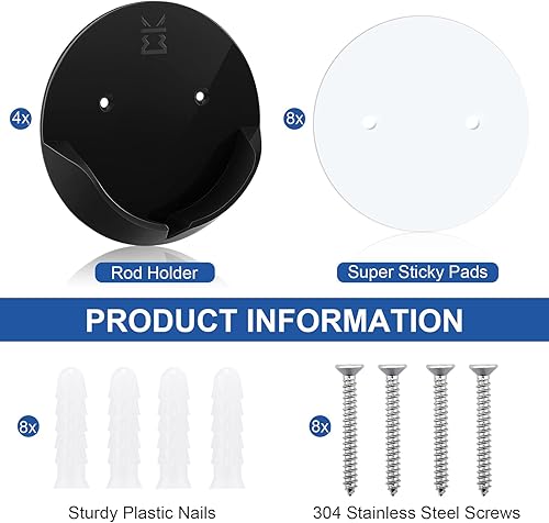 Miniatura 10 de Soporte para barra de cortina de ducha para pared, retenedor adhesivo de barra de tensión de baño con soporte ancho, incluye cintas fuertes para