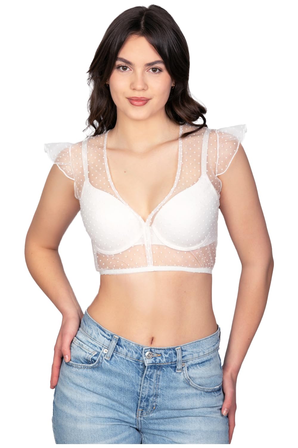 Edelnice Trachtenmode transparente Dirndlbluse Sophie mit Flügelärmeln in schwarz oder weiß