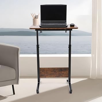 Adjustable Height Standing Desk Mobile Stand Up with Wheels Small Computer Desks Portable Laptop Desk, Rolling Stand,with 81-119cm Height,Wire Clip, for Office, Living Room, Lounge, Study
